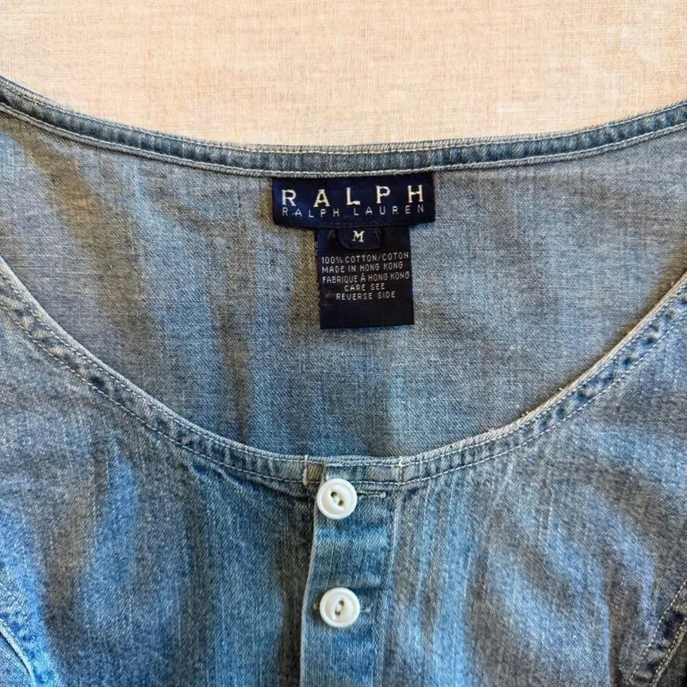 Ralph Ralph Lauren c. 1990s Denim Crop Top Rinsed Indigo | M - Picture 4 of 4